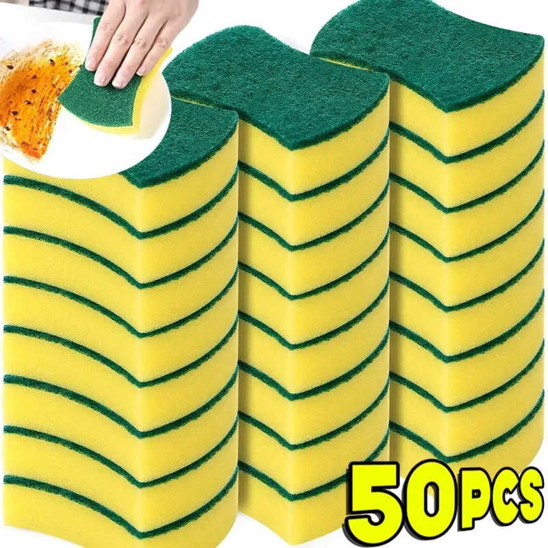 

10/50pcs Kitchen Dishwashing Sponge Soft Absorbent Clean Rub Pot Rust Scouring Pad Removing Kits Household Cleaning Brush Sponge