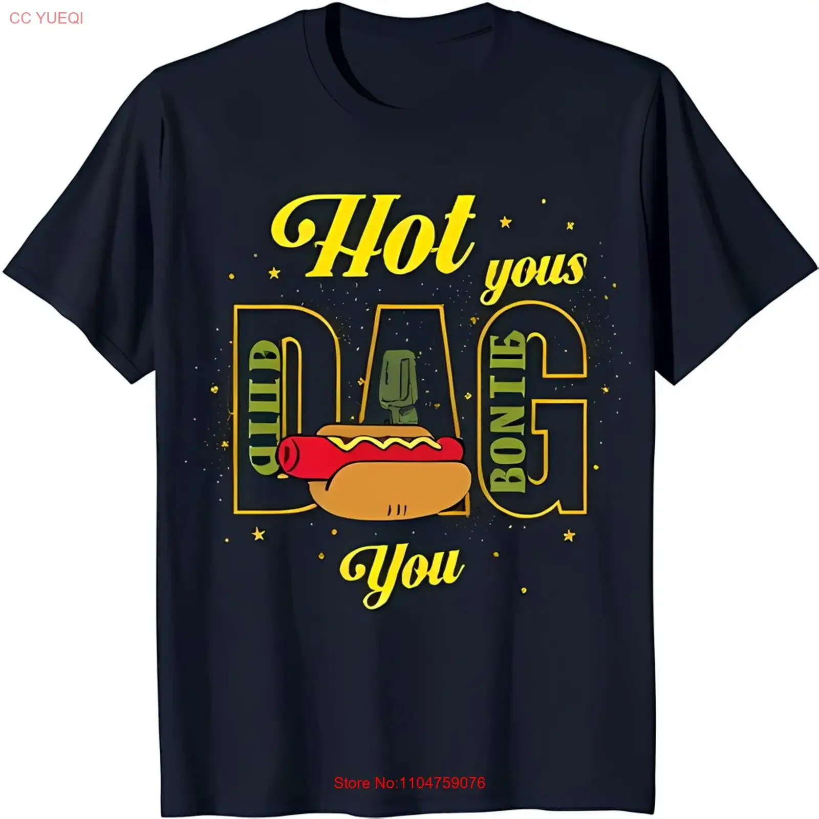Divertida camiseta negra con temática de Hot Dog con diseño 'Hot Yous DAG Chilld Bonie', ropa informal lavada vintage, ropa de diseñador informal