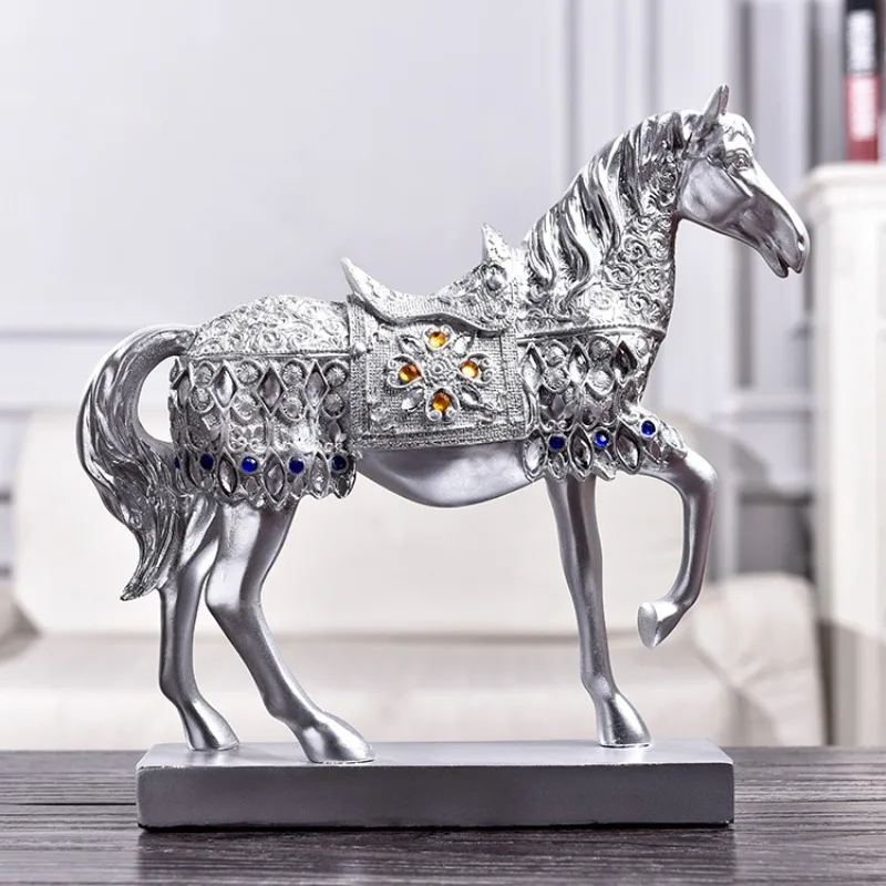 Creative Golden Horse Statues, Rural Carving Horse Ornaments, Gift Tables, Resin Horse Statues