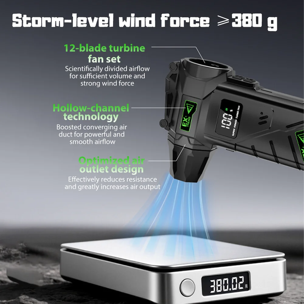 Potente ventilador violento, soplador de aire Turbo de 990000RPM, soplador de chorro Turbo sin escobillas de alta velocidad de empuje de 380G con iluminación LED