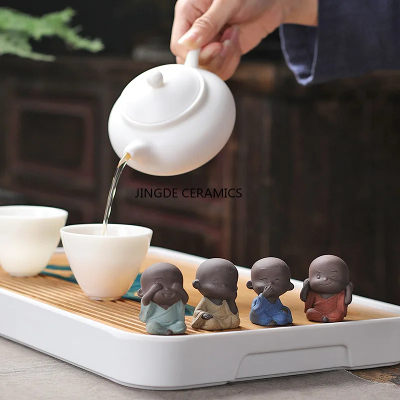 1pc Mini Purple Clay Monk Tea Pet Indoor Desktop Decor Tea Ceremony Accessories Buddha Statue Tea Pet Chinese Style Ornament