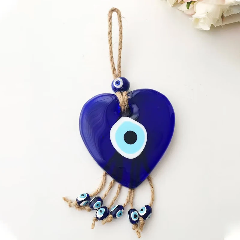

8cm Big Heart Turkish Blue Glass Lucky Evil Eye Turkish Greek Glass Hanging Good Luck Protection Key Chain Turkish Gift Amulet