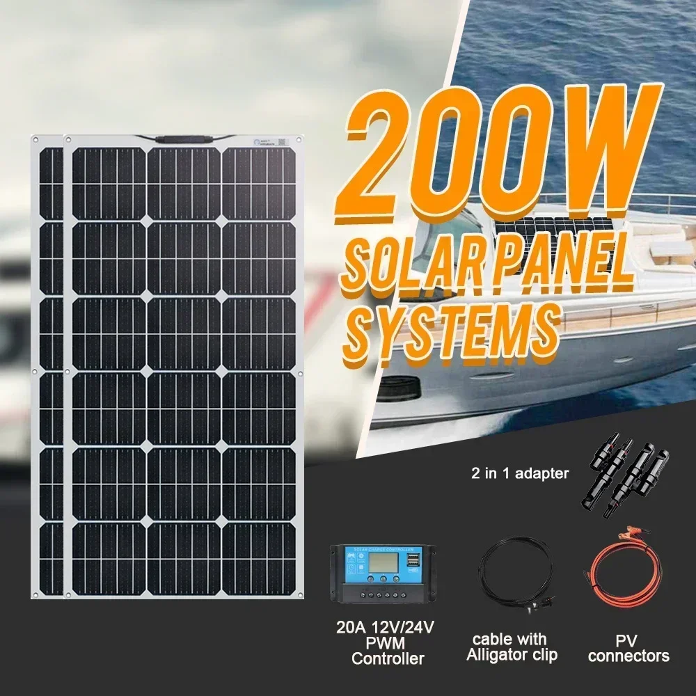 Super Flexible Monocrystalline Solar Panel for Off- Grid System Motorhome RV Caravan Camper Boats and Roofs 100W 200W 300W 12 Vo