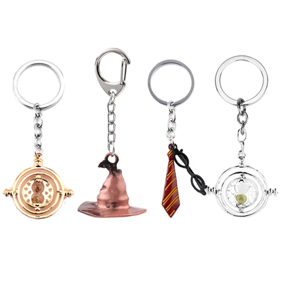 Harry Potter Series Keychains Movie Peripherals Magic Wands Time Turner Hourglass Pendants Backpack Pendants Children\'s Toy Gift