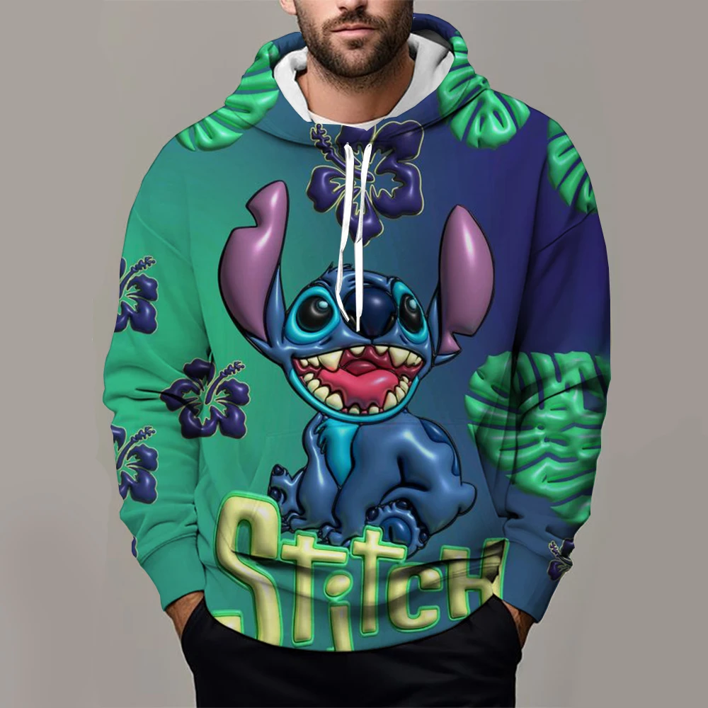 2024 Spring/Summer New Disney Stitch 3D Printed Men\'s Hoodie Street Fashion Versatile Clothing Outdoor Sports Kids Sweatshirt