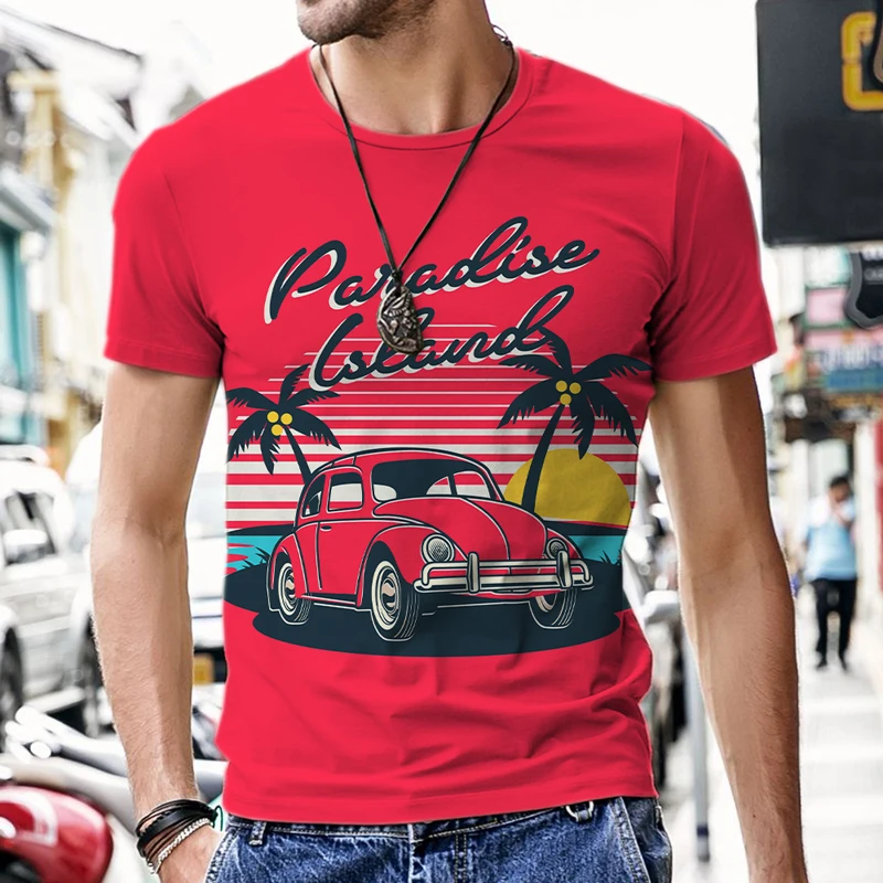 Summer Men\'s Vintage T-shirts Retro Car Fashion Tops 3D Printed O Neck Oversized Short Sleeve Harajuku Funny Mans Streetwear