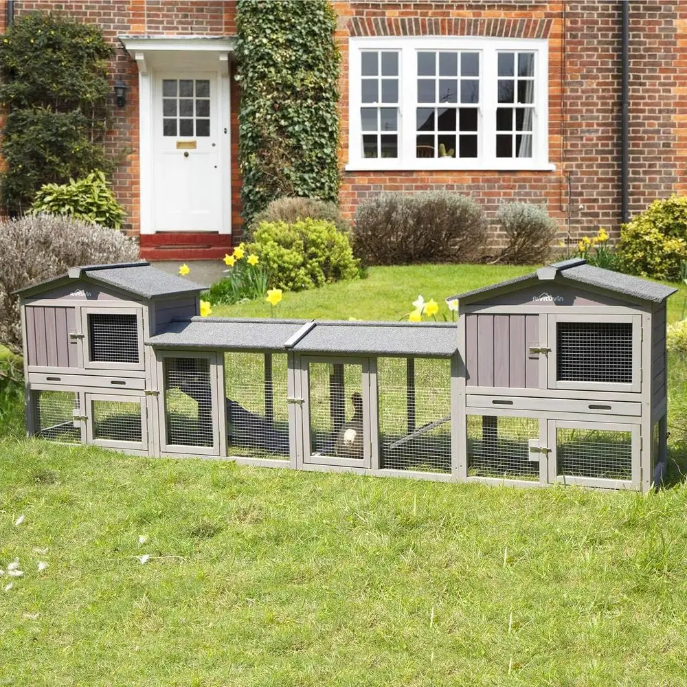 

Expandable Outdoor Rabbit Hutch, Chicken Coop, and Duck House with Waterproof Plastic Tray, 114L x 21W x 33H inches