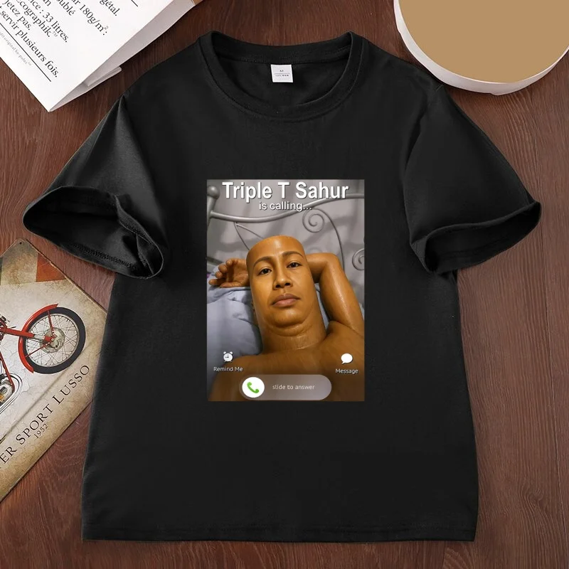 Women's Men's Funny Triple T Sahur Is Calling T-shirt Funny Brainrot Meme T-Shirts Summer Cotton Short Sleeved Streetwear