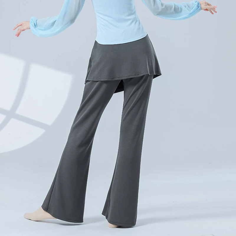 الرقص الحديث بانت المرأة طويلة متوهج بنطلون مرونة الخصر تقسم تنورة التفاف الباليه مرحلة ممارسة اليوغا ملابس غير رسمية جرس أسفل