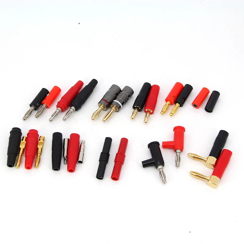 Gold metal Plate or Copper 4mm Banana male female to female Connector socket red black Audio Speaker Screw angel Plug Solderless