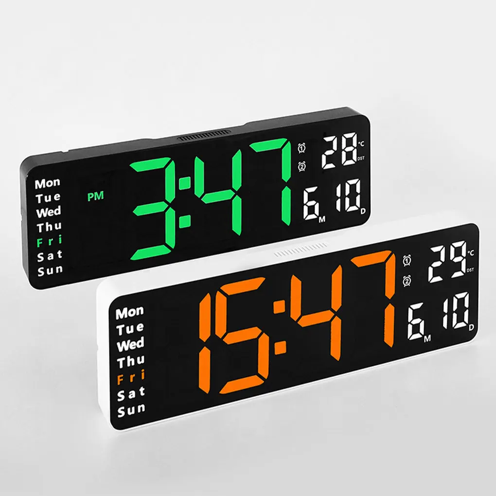 

Large Digital Wall Clock Remote Control LED Clocks Temp Date Week Display Table Clocks Wall-mounted Dual Alarms