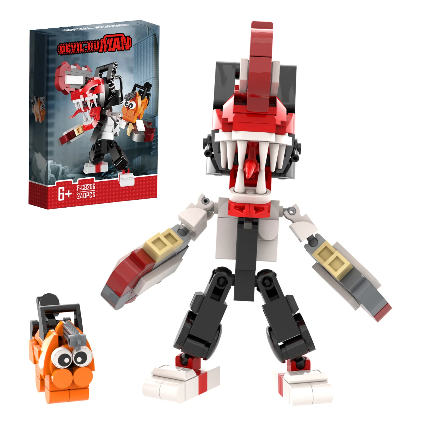 High-end Chainsaw Man Building Blocks Set, figuras dos desenhos animados, Denji e Dog Character, Brickheadz, Toy Bricks, presente para crianças e adultos, quente