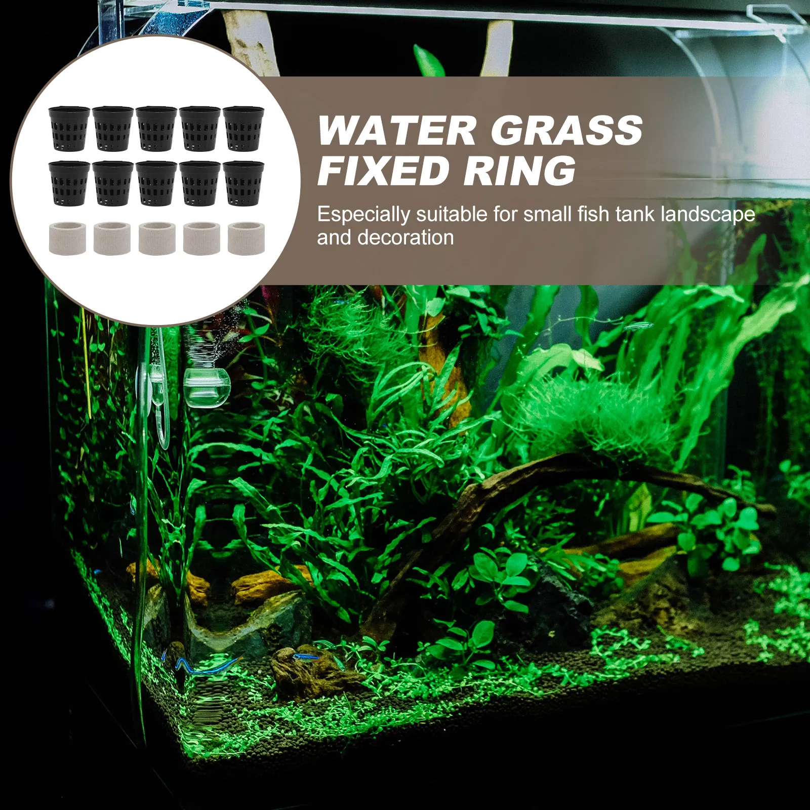 15Pcs Water Grass Fixed Ring Kit for Small Aquarium Fish Tank Includes 5 Breathing Rings 10 Planting Cups No Sand Required Water