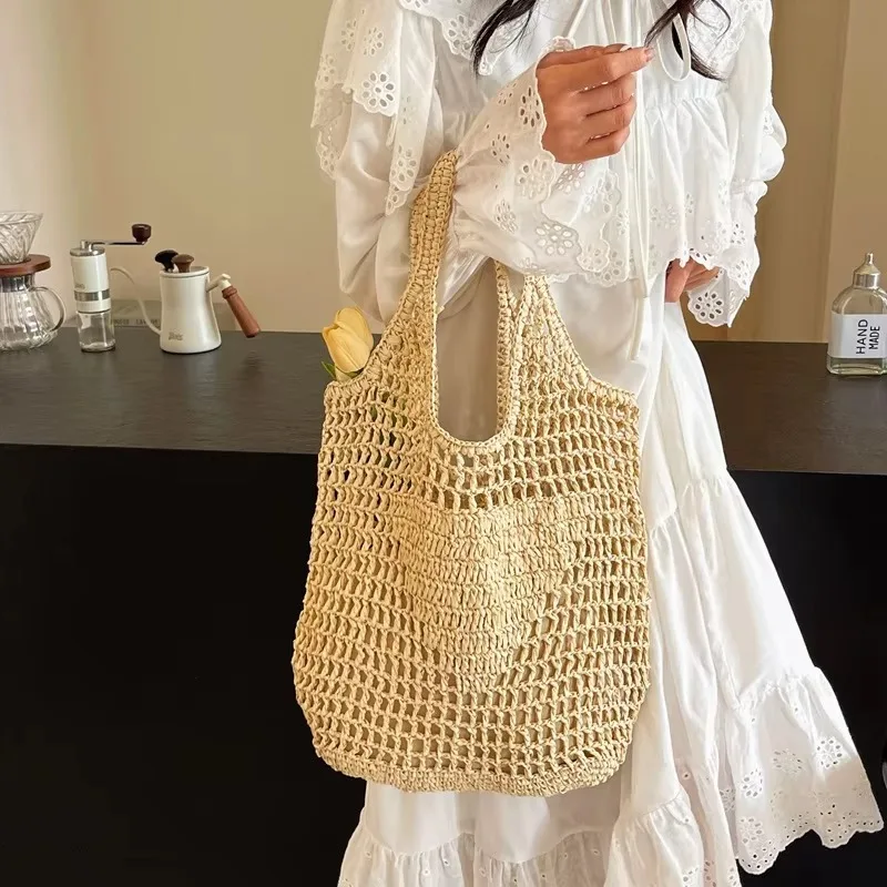 Women Rattan Tote Bag Aesthetic Wicker Shoulder Handbag Fashion Luxurious Designer Trend Straw Bag Women Shopping Organizers