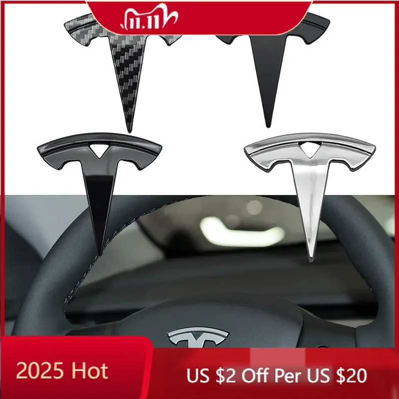 

Car Sticker 3D ABS Carbon Chrome Black Car Steering Wheel Cover Sticker Badge Emblem Logo For Tesla Model 3 Y X S Decals Accesso