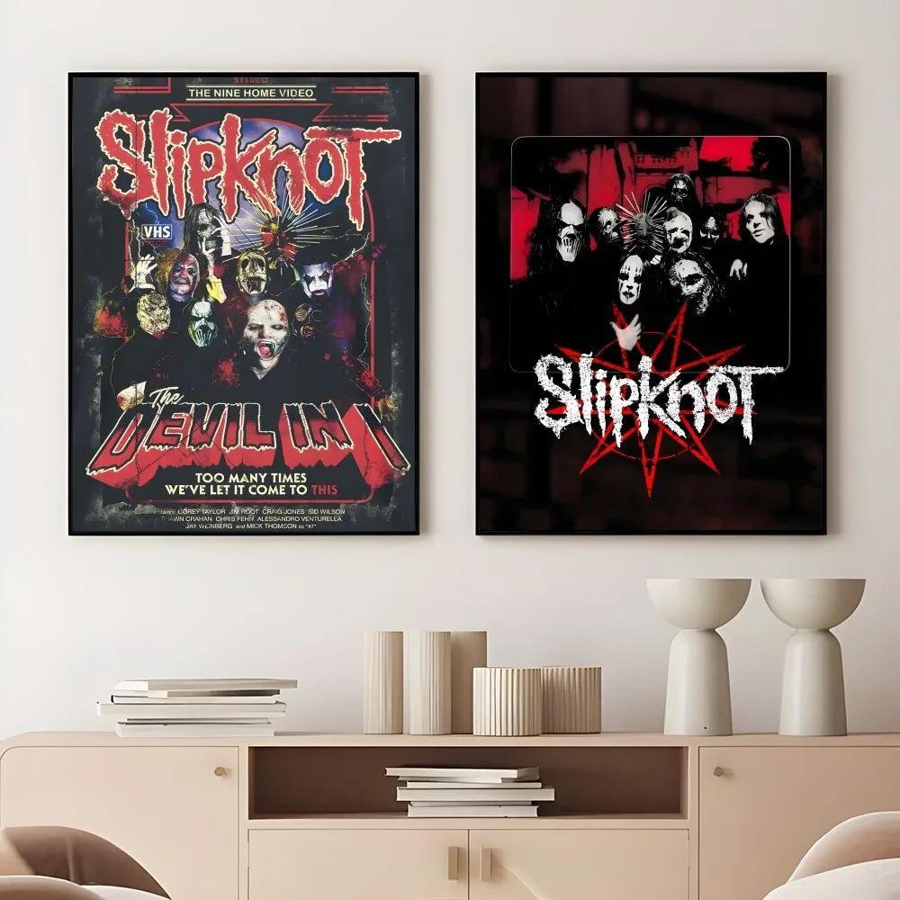 S-Slipknot Rock Roll Band Retro Poster Sticky Wall Art Printing Waterproof Home Living Bed Room Bar Aesthetic Decor