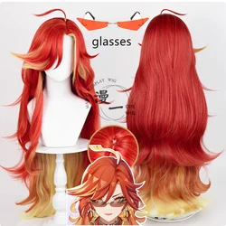 Genshin-Peluca de Cosplay Mavuika, gafas de sol, pelo largo rojo y amarillo, Natlan, fiesta de Halloween para mujeres y niñas, accesorios