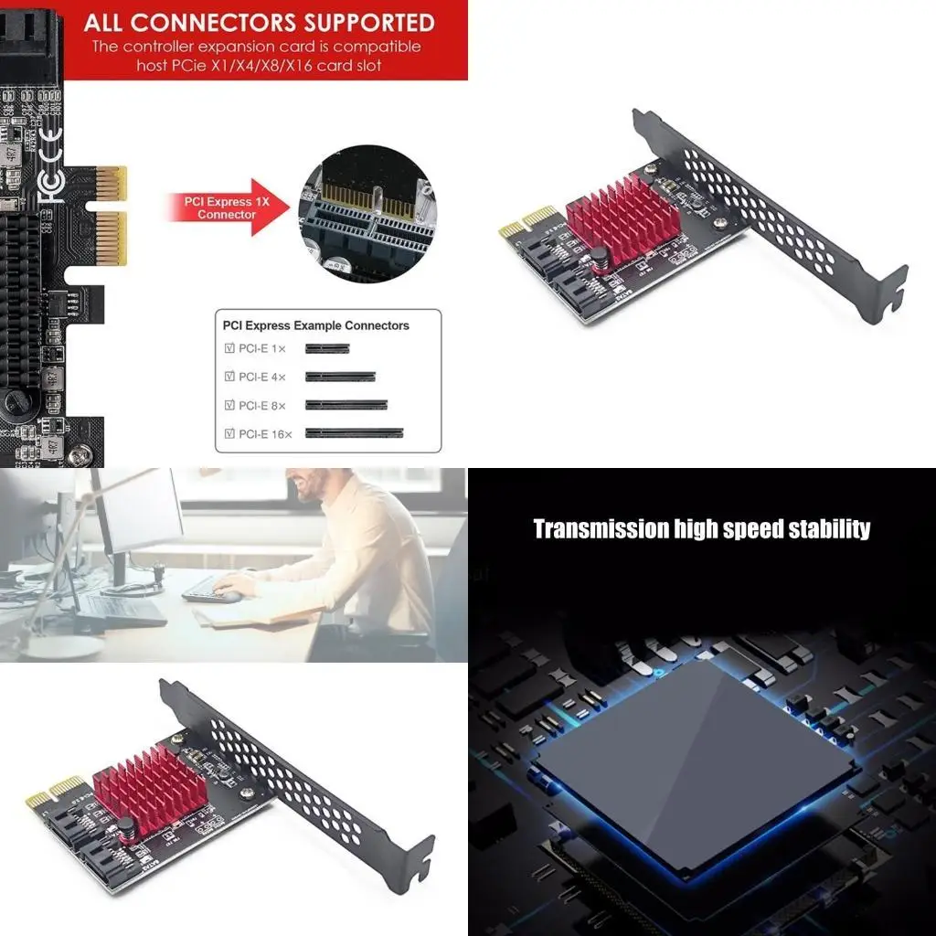 

652F PCIe Card Card SATA3.0 Controller Card с низкими кронштейнами PCIE Gen3 до SATA3.0 Расширение полной скорости 6 Гбит