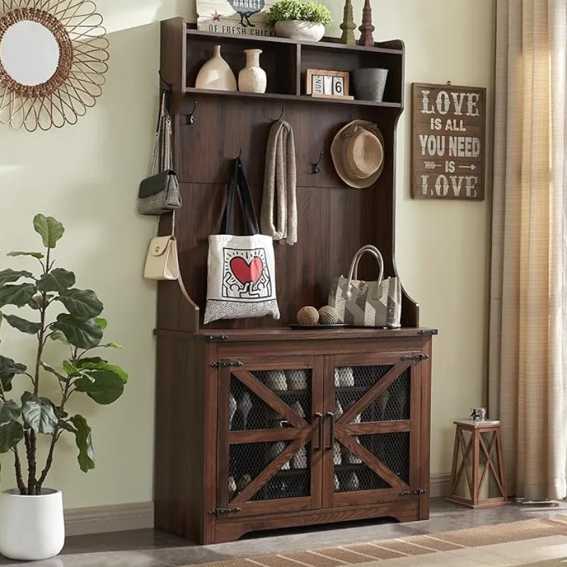 شعبية، 12 مكعب أحذية و7 خطافات معطف، شجرة قاعة واسعة 42 بوصة مع مقعد تخزين الأحذية، خزانة تخزين غرفة الطين