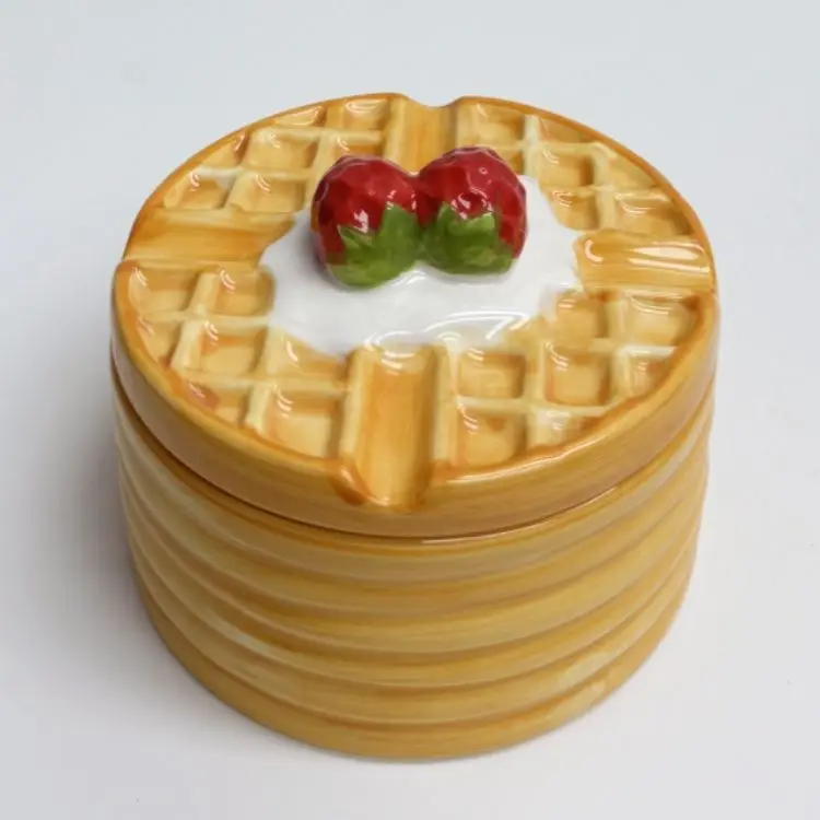 Ceramic Storage Jar Strawberry Relief Waffle Living Room Jewelry Snack Candies Multifunctional