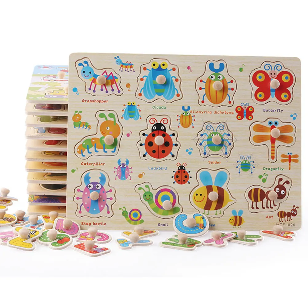 유아를위한 밝은 색상의 나무 곤충 퍼즐 어린이 교육용 아기 나무 3D 지그 소 퍼즐 학습 게임 손 눈 향상