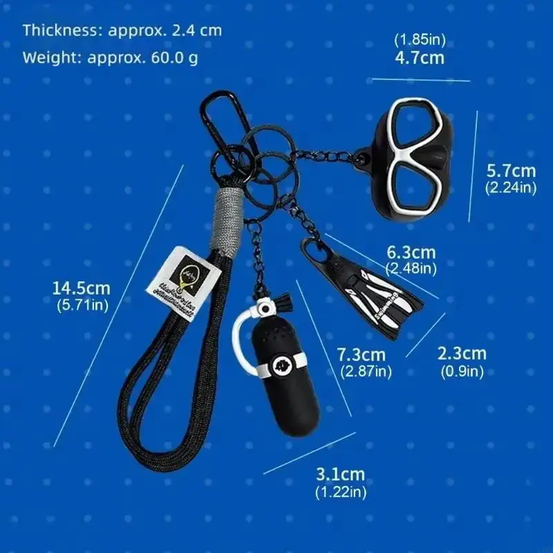 Kreatives Tauchausrüstungs-Schlüsselanhänger-Set mit Flossen und Maske, Sommer-Strand-Ozean-Stil Taschenanhänger für Meeresliebhaber, Souvenir – Detail 7