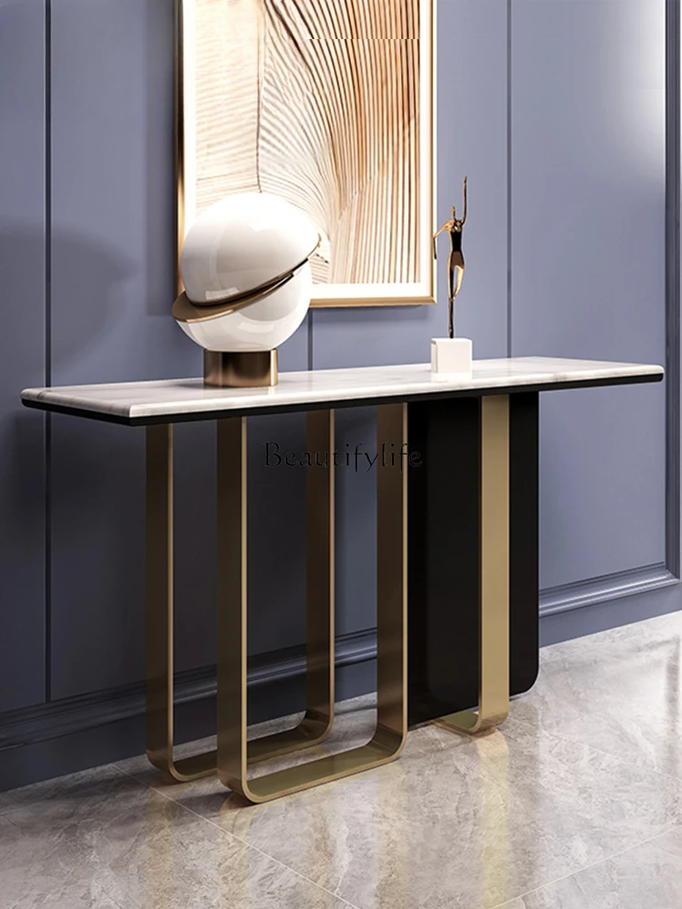 56Italian light luxury entrance against the wall, modern simple aisle, ultra-narrow entrance counter marble