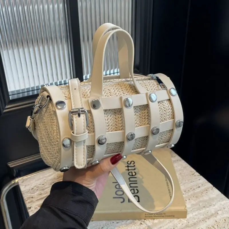 

Bag Women's New Popular High-end Texture Niche Personalized Design Fashionable Woven Hollow Portable Messenger Cylinder Bag