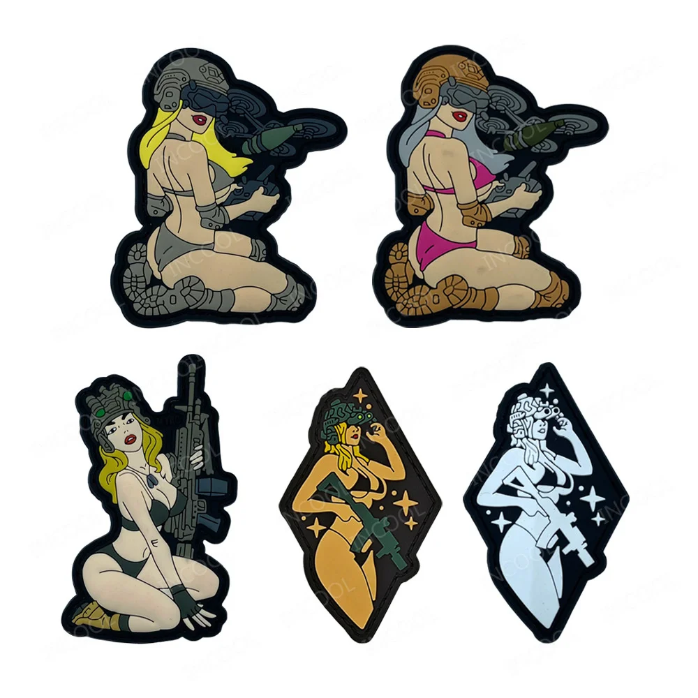 PVC Rubber Weapons Bullet Sexy Lady Patch AK47 Gun Hook Fastener Tactical Patches Shooting Decorative Appliques For Clothing Cap