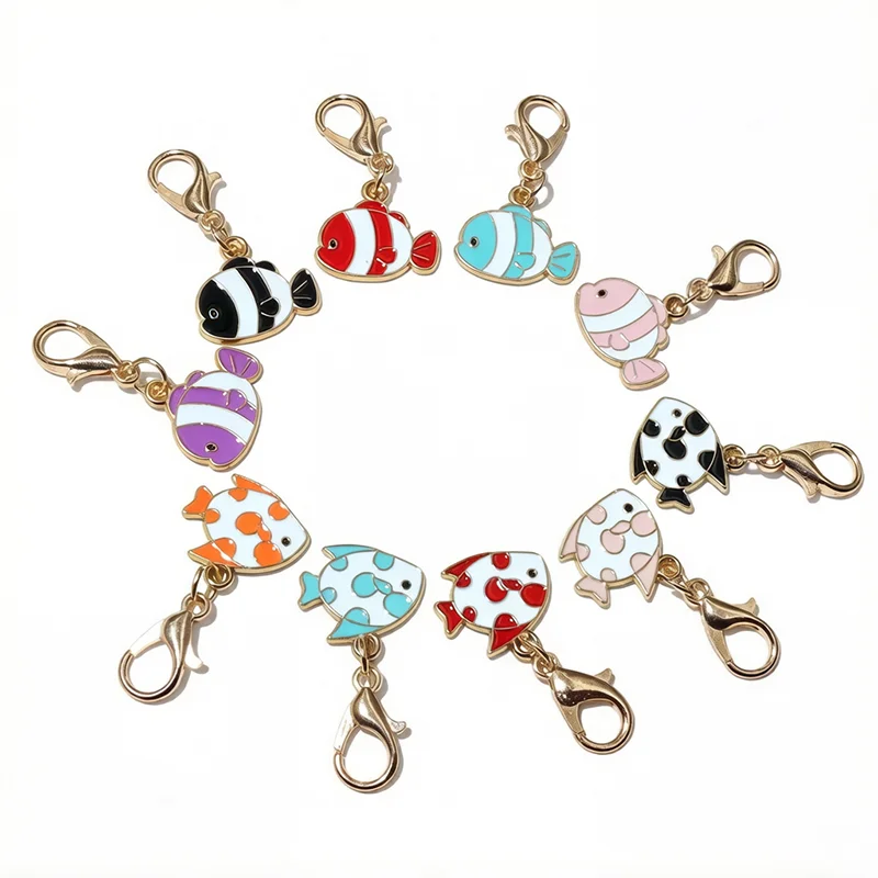 10 unidades con broche de langosta esmalte pescado encantos colgante llavero collar pulsera DIY accesorios de fabricación de joyas