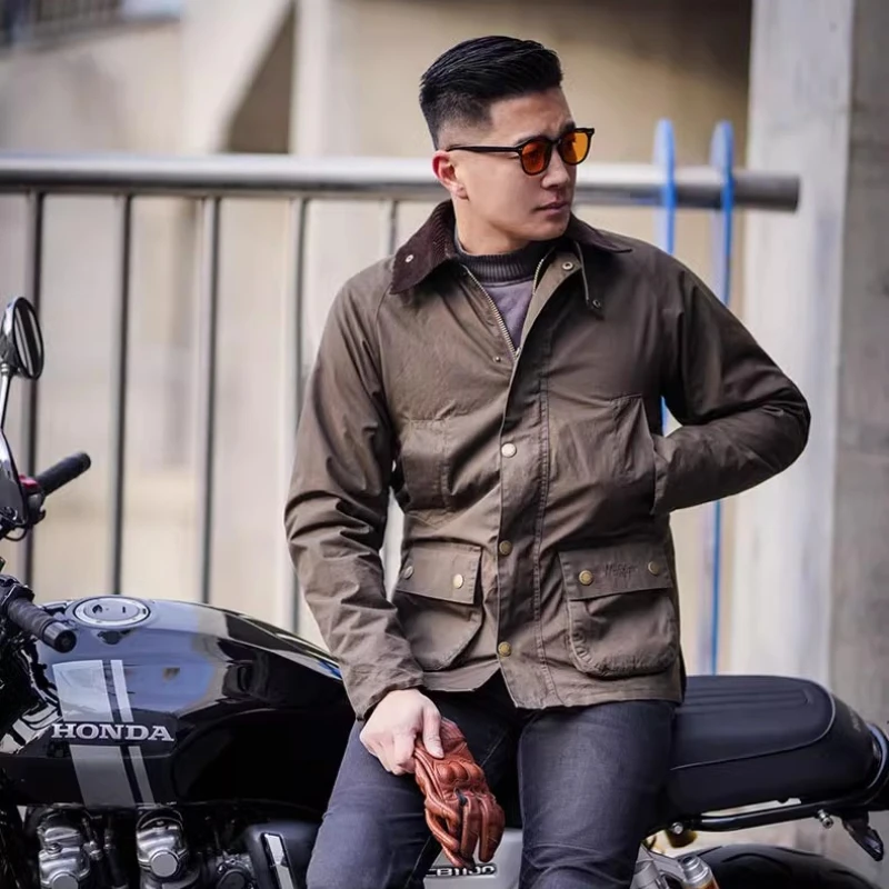 Retro Motoboy Motorcycle Jacket Grenn Brown CE Protective Casual Motorbike Clothing All Season Men Chaqueta Moto Armor For Honda