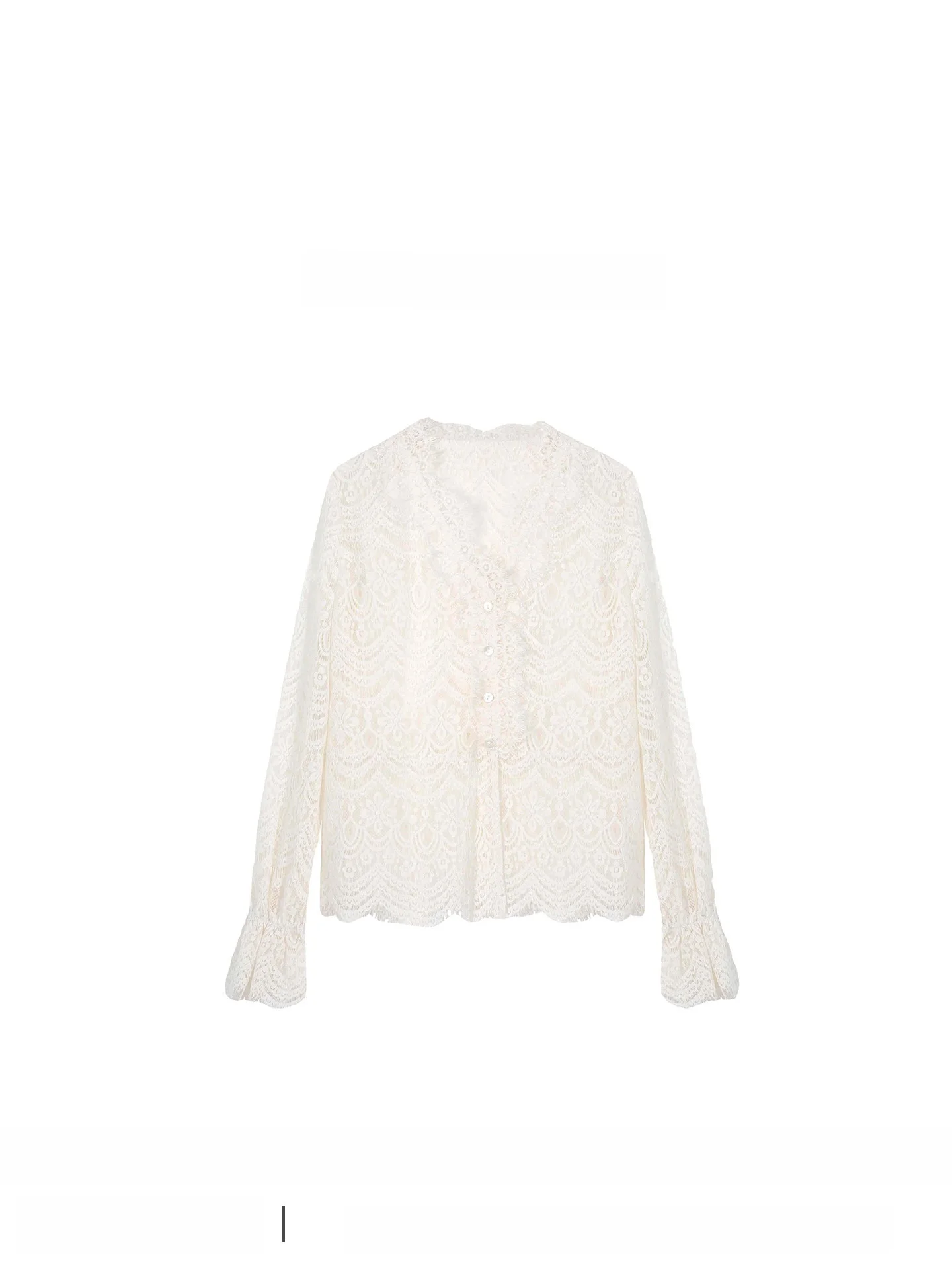 

Venus Sweet Heart Knitted Lace Top Women's Fashion Spring Light Beige Long Sleeve Polyester Cotton Acrylic Nylon Blend