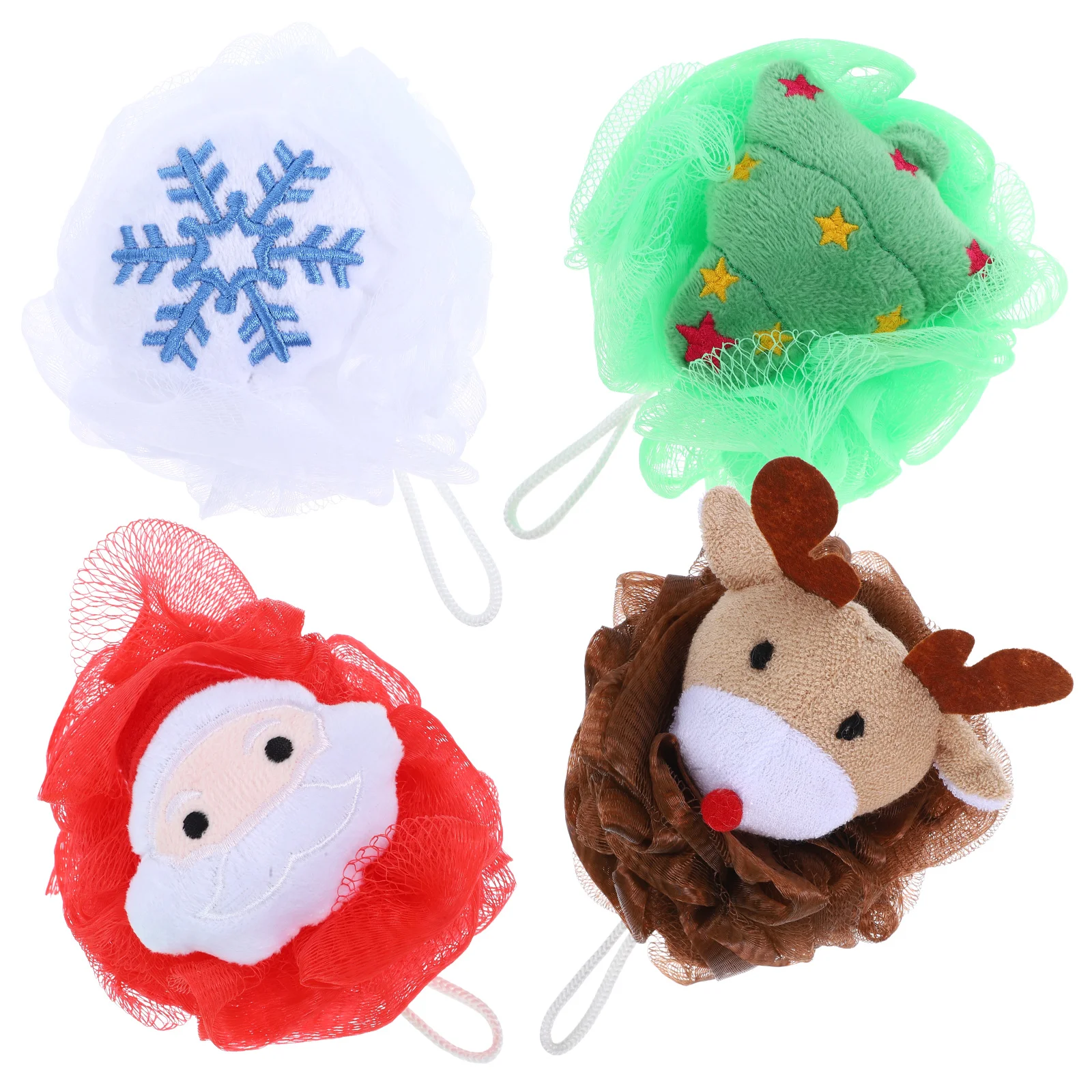 

4 Pcs Bath Ball/Bath Wipe/Bath Flower Child Sponge Christmas Shower Loofah Puff Body Scrubber