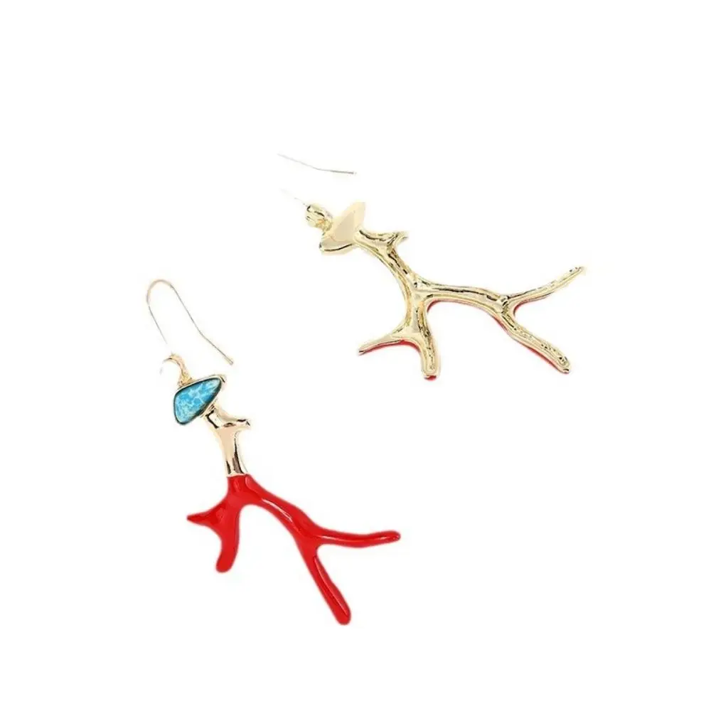 Creative Red Coral Enamel Glaze Earrings U-Shaped Clear Irregular Colored Earrings Fashion Cute Geometric Drop Earrings Women