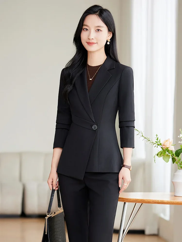 Pop elegante verde damasco preto senhoras calça terno feminino negócios trabalho wear jaqueta e calças blazer 2 peça conjunto