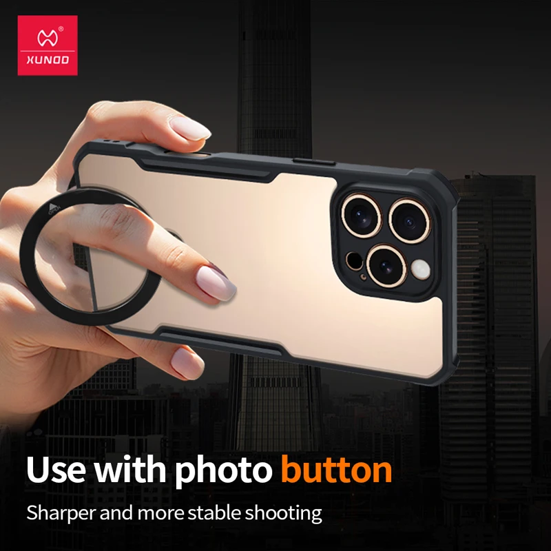 For iPhone 16 Pro Max Case Xundd Shockproof Transparent PC Back +Magnetic 360° Rotatable Ring Stand Holder