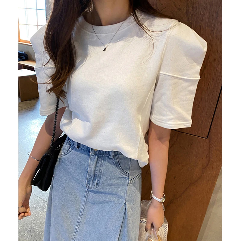 Elegant White Short Sleeve T-Shirt Women's Summer Current Style Casual Wear Meat Concealing Slimming Versatile Top