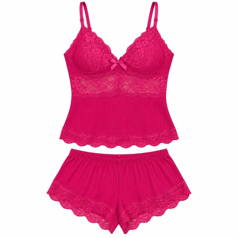 Elegant Lingerie Lace Short Pajamas Set Mesh V Neck Women's Pajamas Sleeveless Camisole Shorts Set All-Day