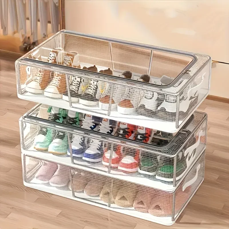 PVC Free Installation Household Folding Shoe Storage Box Thickened Steel Frame Shoe Storage Box with Handle Bedroom Shoe Rack