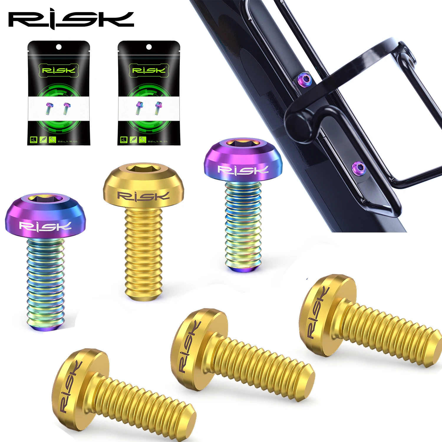 RISK 2szt/pudełko Szosa MTB Rower ze stopu tytanu Rower M5x12 Śruby mocujące koszyk na bidon Uchwyt pompy powietrza Stała śruba