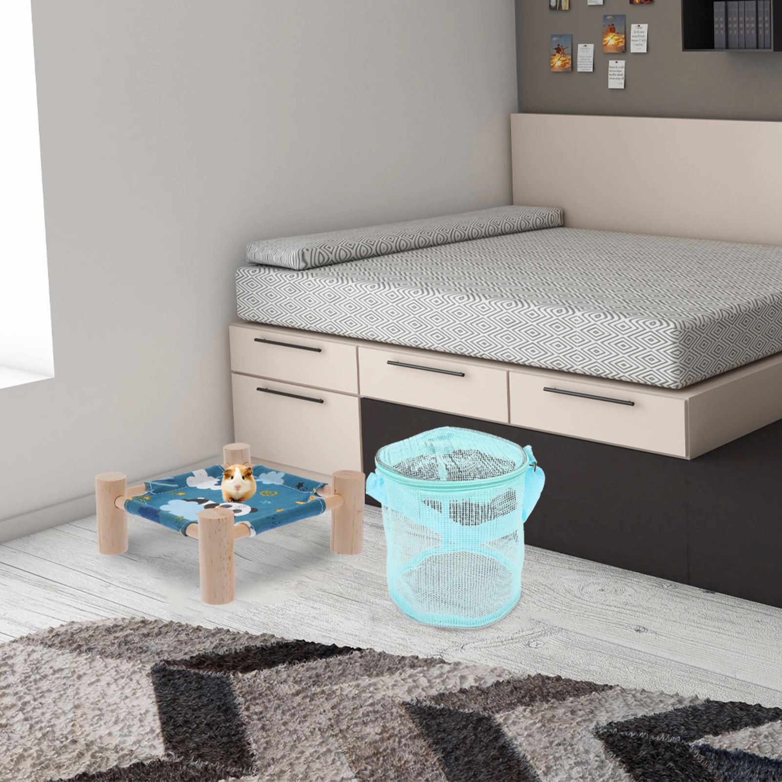 

Foldable Pet Travel Bag Soft Sky Blue Cloth Guinea Pig Carrier Reusable Small Rat Outing Portable Lightweight Hamster Houses