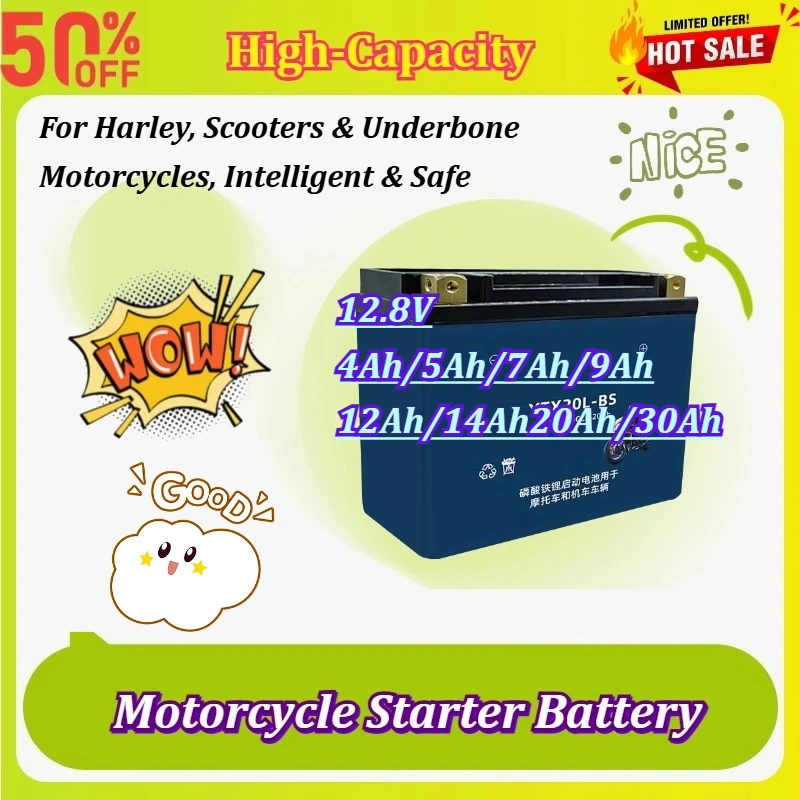 New 12V LiFePO4 Motorcycle Starter Battery 4Ah-30Ah Built-in BMS for Harley Scooter Underbone ATV UTV Jet Ski Maintenance Free