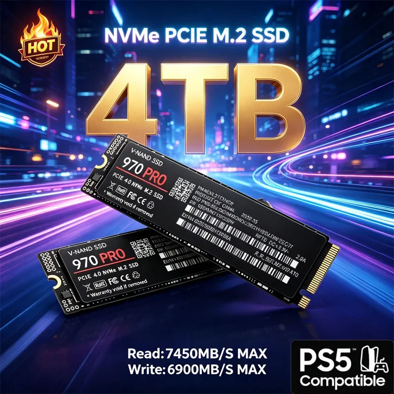 Gaming M.2 NVMe SSD 970 PRO PCIe 4.0 X4 7400MB/s TLC 3D NAND 2280 Internal Drive 500GB 1TB 2TB 4TB for PS5 Laptop Desktop PC