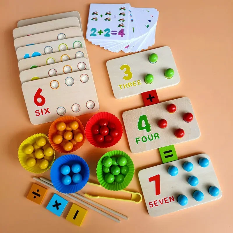 Montessori Wooden Toys Kids Hands Brain Training Clip Beads Chopsticks Beads Toys Early Educational Puzzle Board Math Game To L1