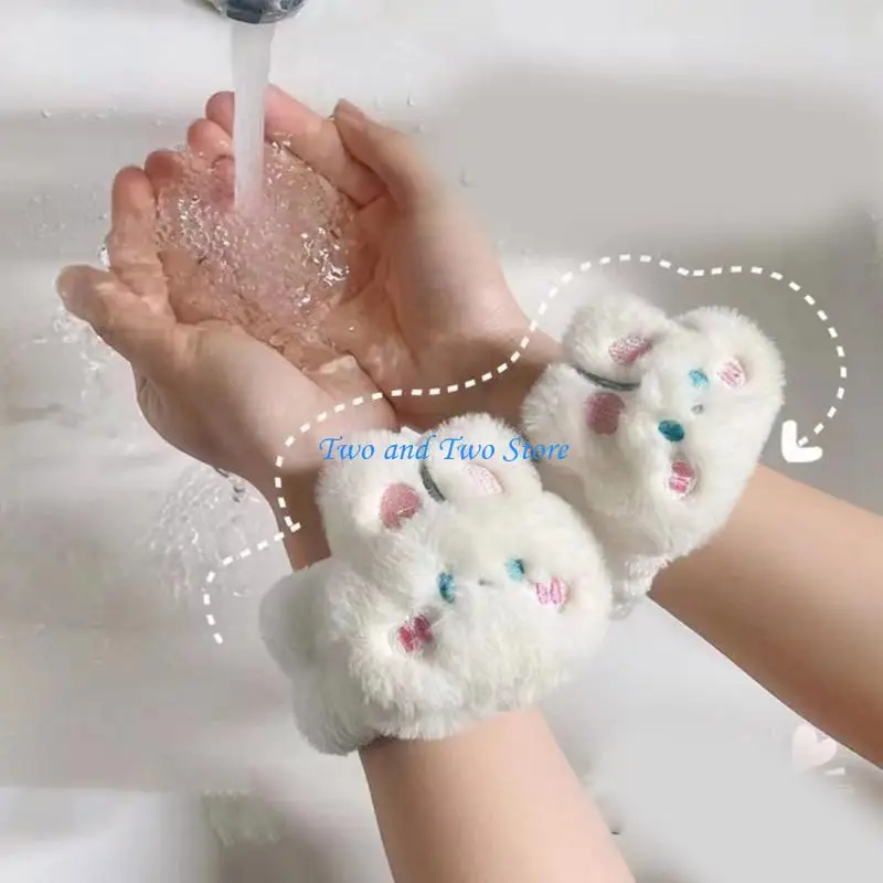 

HX6F Cartoon Animal Headband Soft Wristband Furry Wash Towel Makeup Wristbands