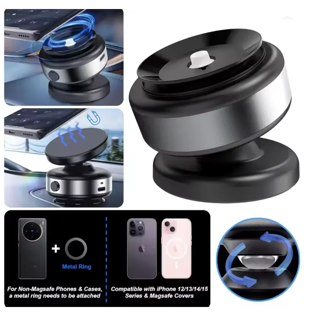 Alloy Magnetic Wall-mounted Phone Holder Electric Vacuum Suction Phone Holder 360°Rotated 5KG Suction Force For Iphone Samsung view 4