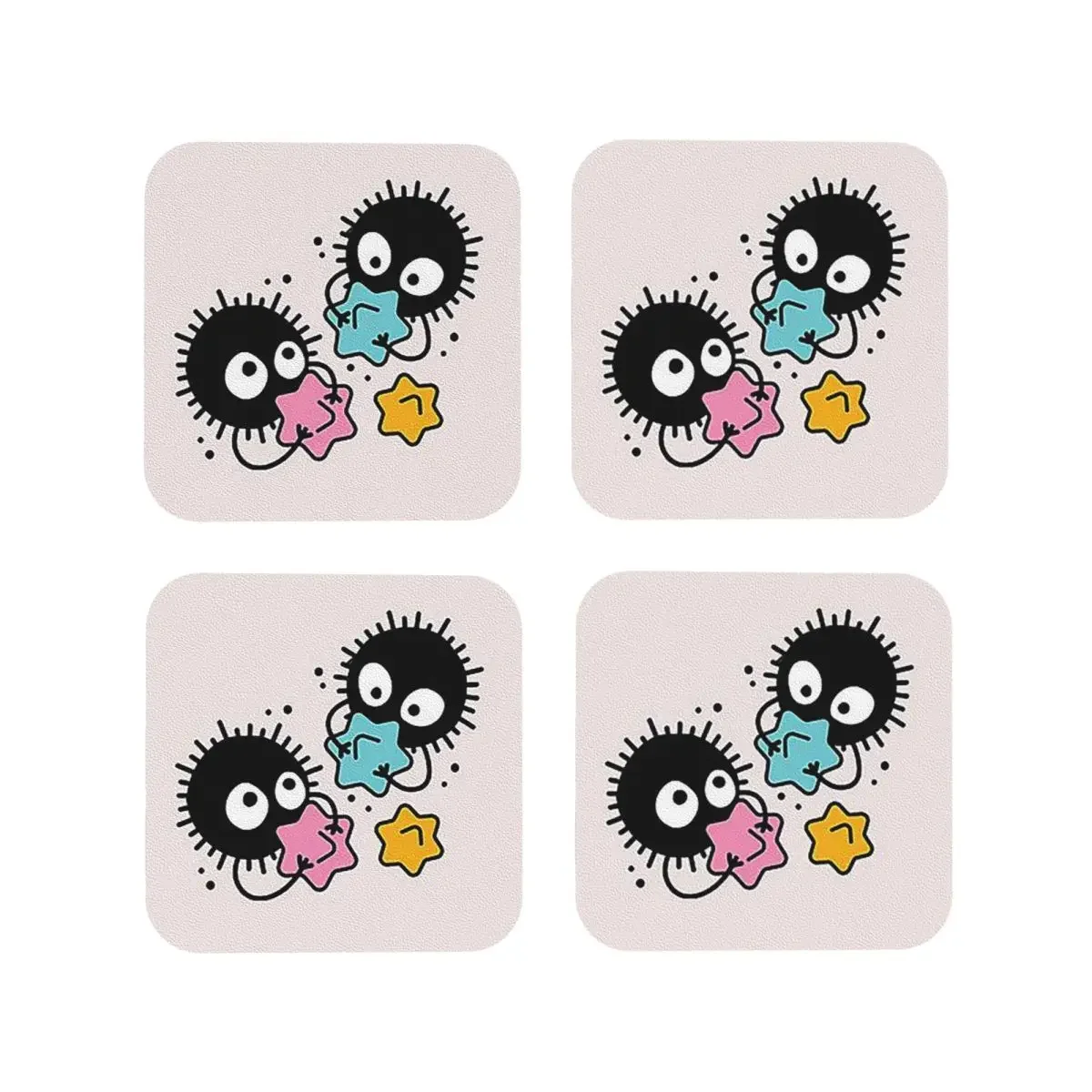 Soot Studio Ghibli Coasters Kitchen Placemats Non-slip Insulation Cup Coffee Mats For Decor Home Tableware Pads Set of 4