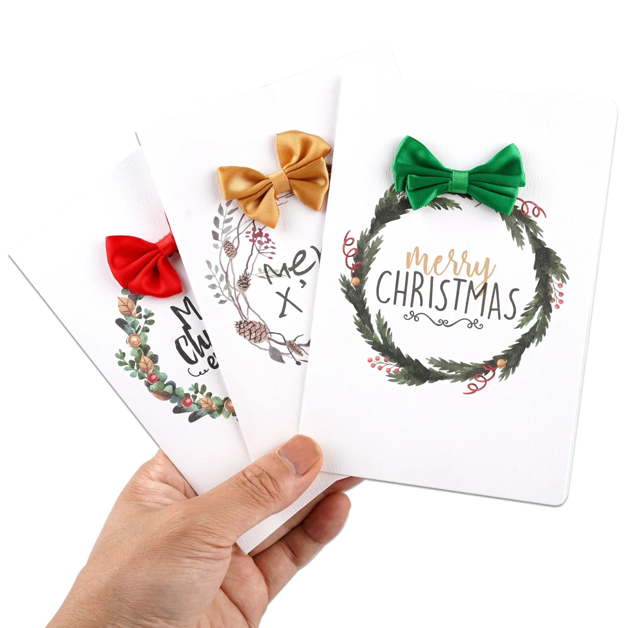 Bowknot Merry Christmas Card Greeting Card,Christmas Gift Folding Cards 5Pcs