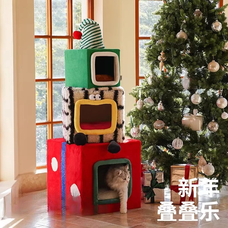 Cat climbing frame cat nest scratching column integrated does not occupy the jumping platform winter warm cat pet supplies