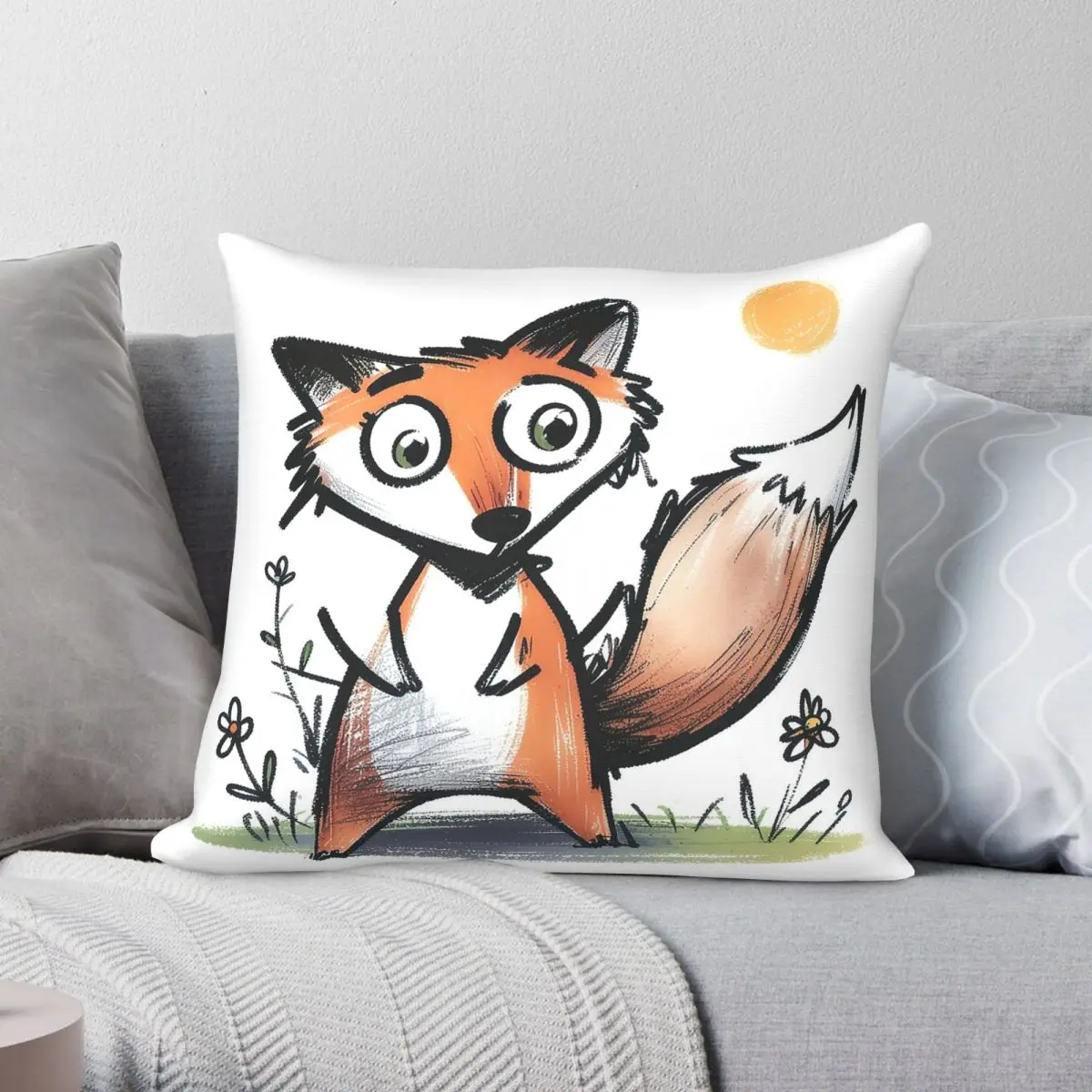 Orange Fox Daisy Sun Square Pillowcase Polyester Linen Velvet Creative Zip Decor Room Cushion Cover Wholesale